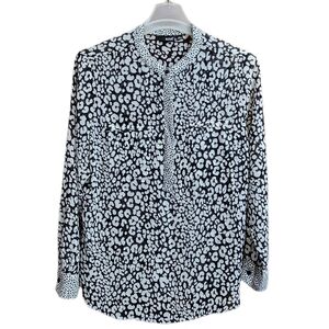a.n.a A New Approach black and white leopard print womens long sleeve blouse XL